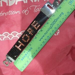 NWT BLINGED OUT Black and Pink "Hope" Bracelet Cuff Wide! 7.5"